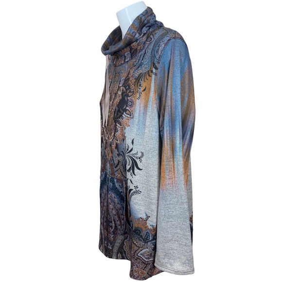 World Unity Embellished Graphic Drawstring Cowl Neck Top Size 2X - Picture 5 of 10